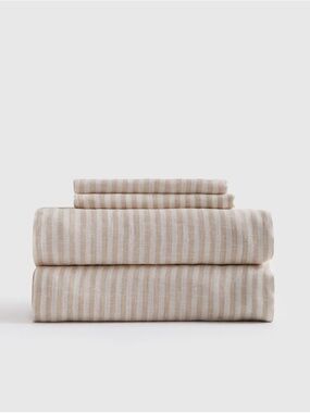 Quince linen Striped Beige and White Sheet Set